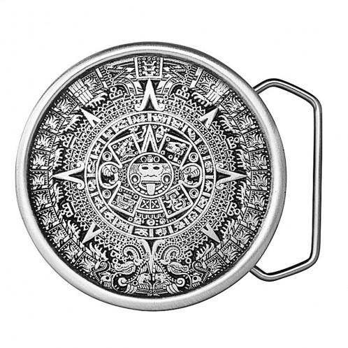 Aztec Calendar Belt Buckle - Pewter
