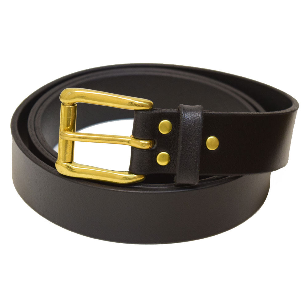1 1/4" Leather Belt - Black w/Brass Buckle
