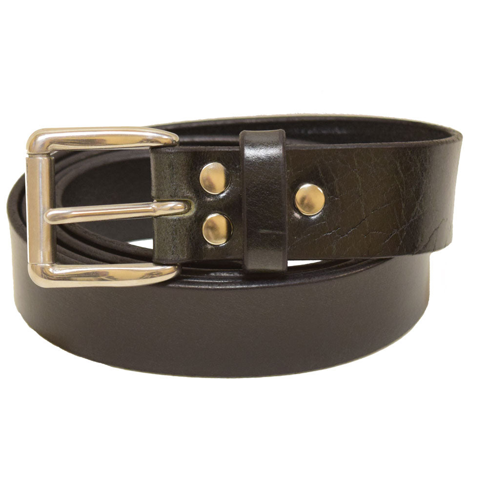 1 1/4" Leather Belt - Black w/Stainless Steel Roller Buckle