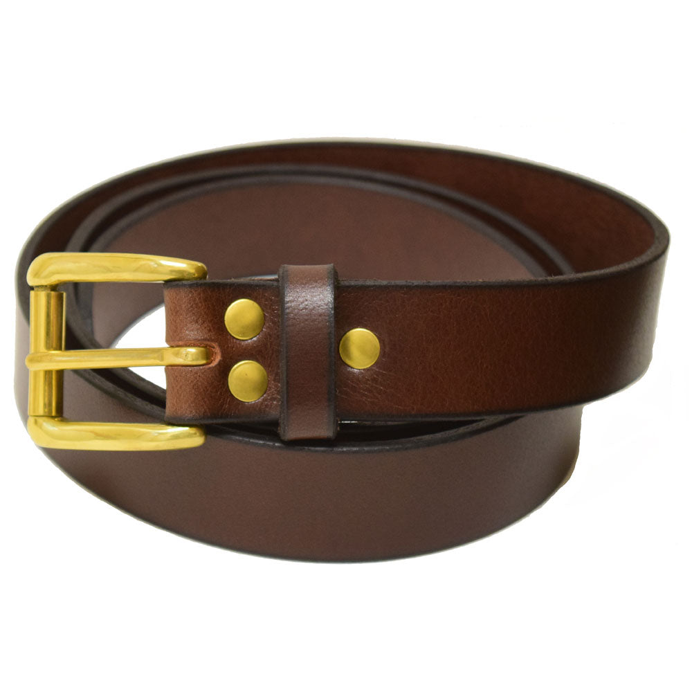 1 1/4" Leather Belt - Mahogany w/Brass Buckle