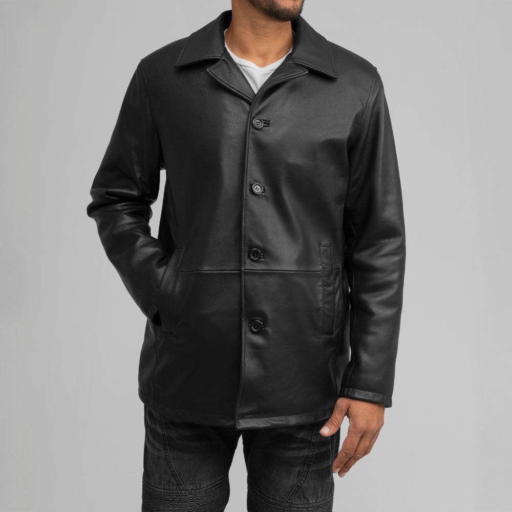 4064 Men's Car Coat - Black Front View Buttoned