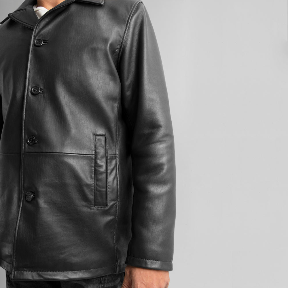 4064 Men's Car Coat - Black - Detail View