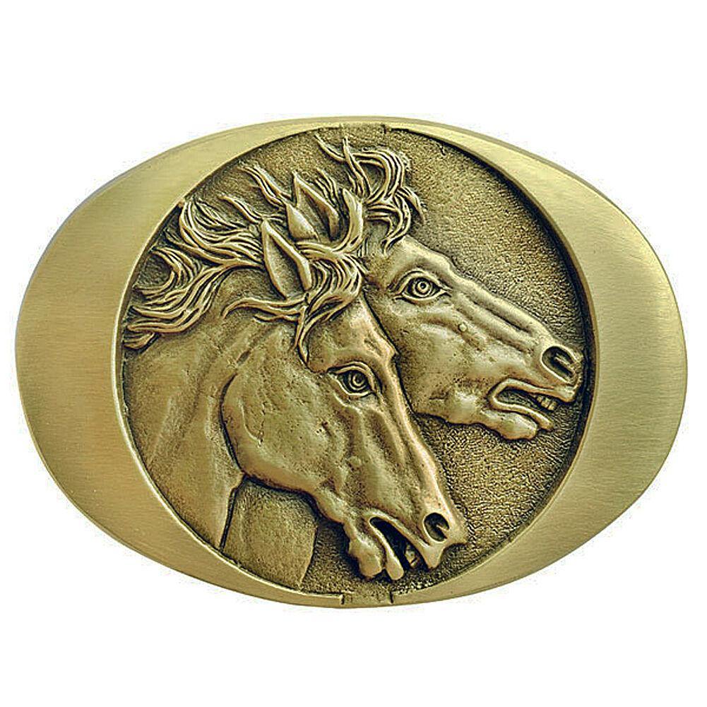 Horse Heads Brass Belt Buckle