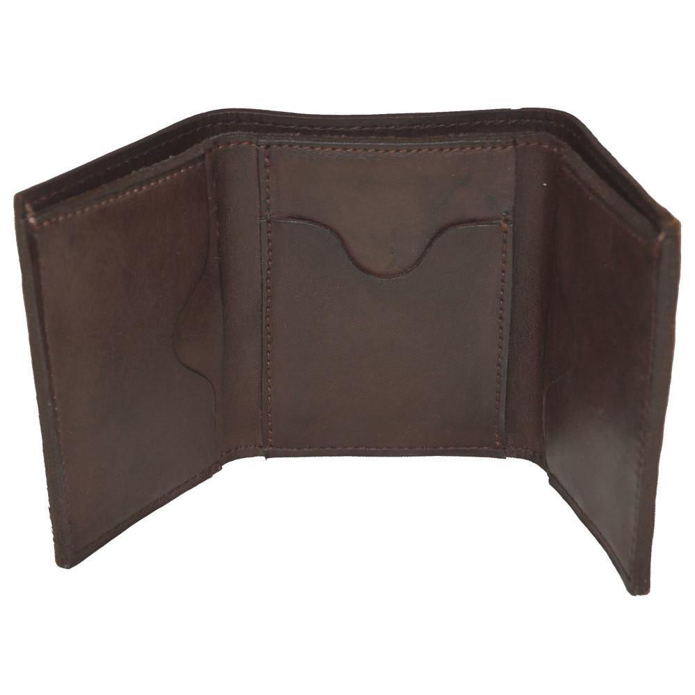 Leather Tri-Fold Wallet Open View Brown