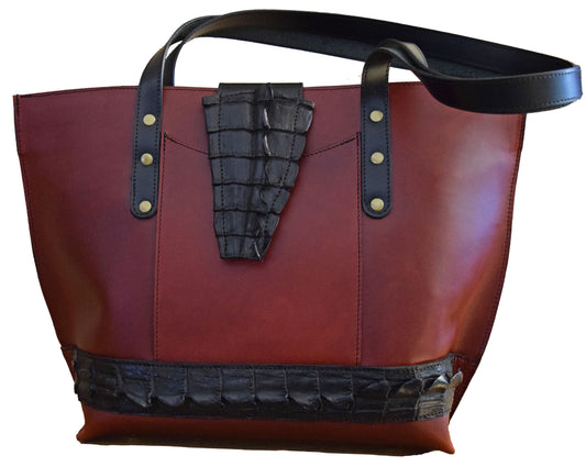 Red Leather Easy Tote  with Alligator Wrap/Strap 