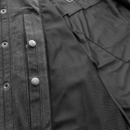 Recyled Waxed Canvas Shirt Jacket - Black