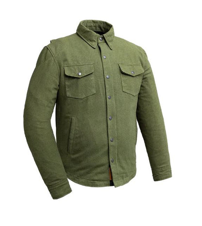 Recyled Waxed Canvas Shirt Jacket - Olive Green