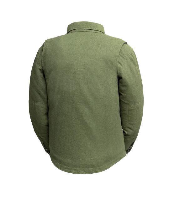 Recyled Waxed Canvas Shirt Jacket - Olive Green