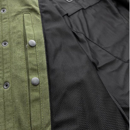 Recyled Waxed Canvas Shirt Jacket - Olive Green