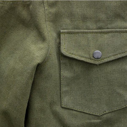 Recyled Waxed Canvas Shirt Jacket - Olive Green