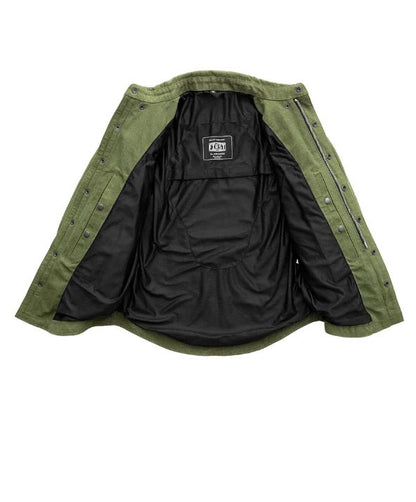 Recyled Waxed Canvas Shirt Jacket - Olive Green