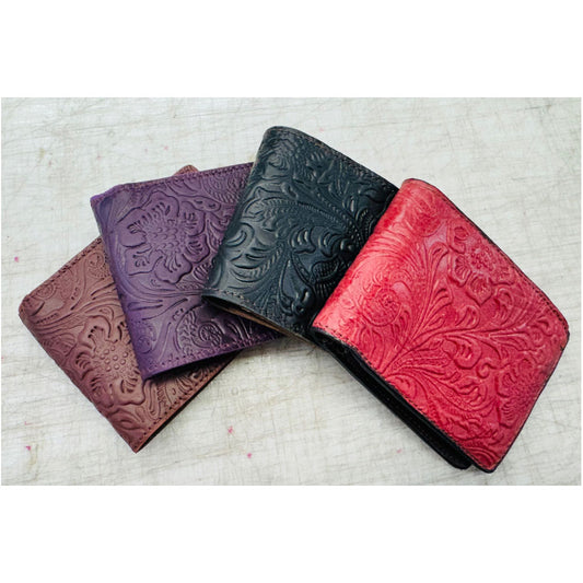Leather Bi-Fold Wallet - Floral Tooled