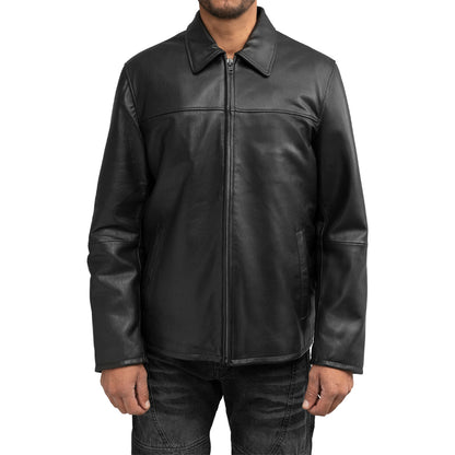 Men's Zip Coat Black - Front View Zipped