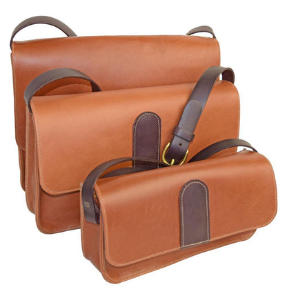 Petite, Small and Medium "H" Satchel shown together in Caramel.